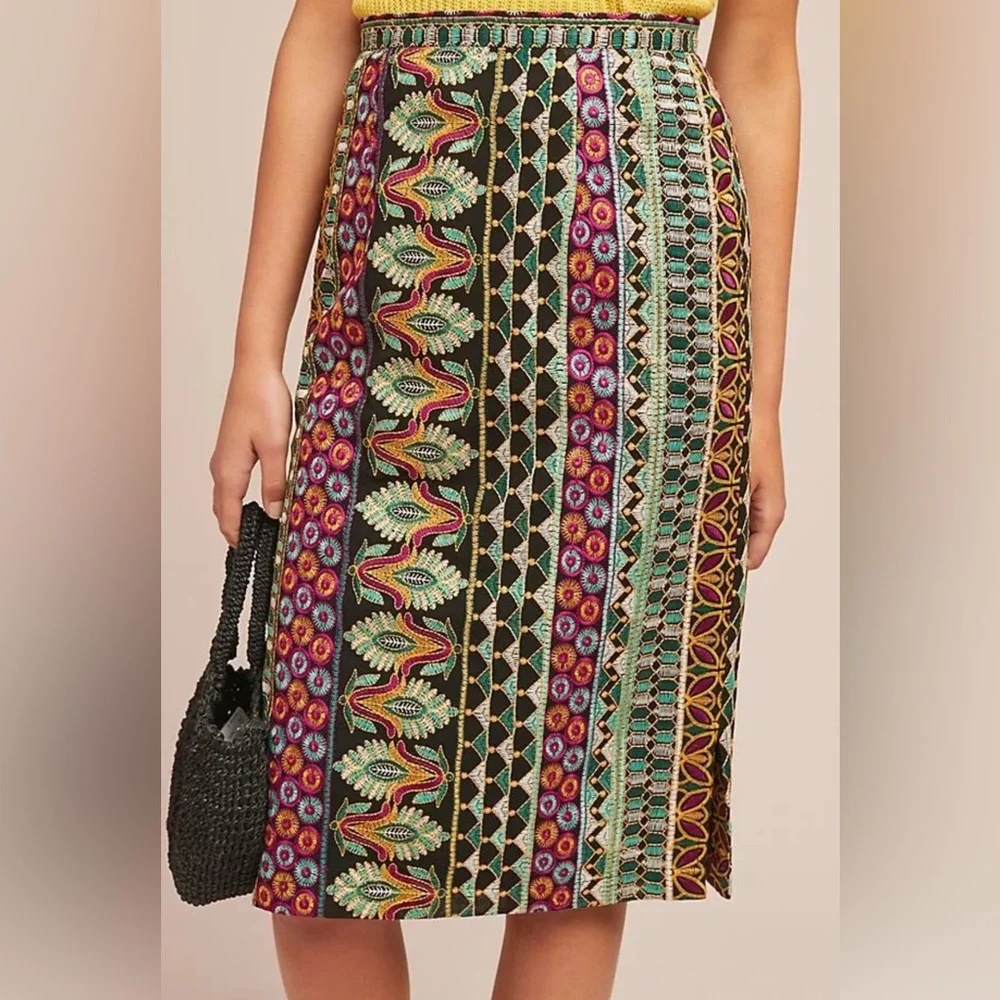 EUC Anthropologie Vanessa Virginia Moroccan Nights Embroidered  Pencil Skirt - Picture 4 of 10